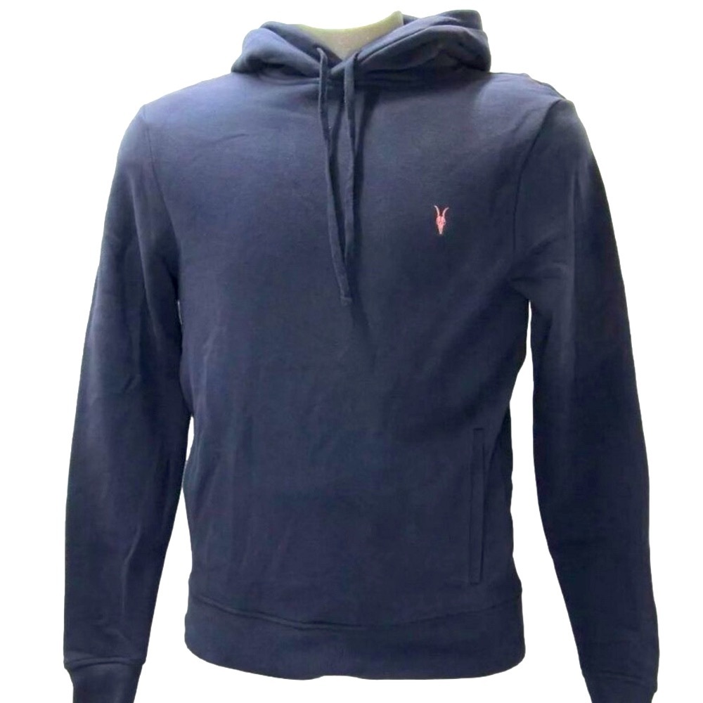 NEW ALLSAINTS Mens Hoodie Cadet Blue Size XS Raven Contrast Ramskull Pullover